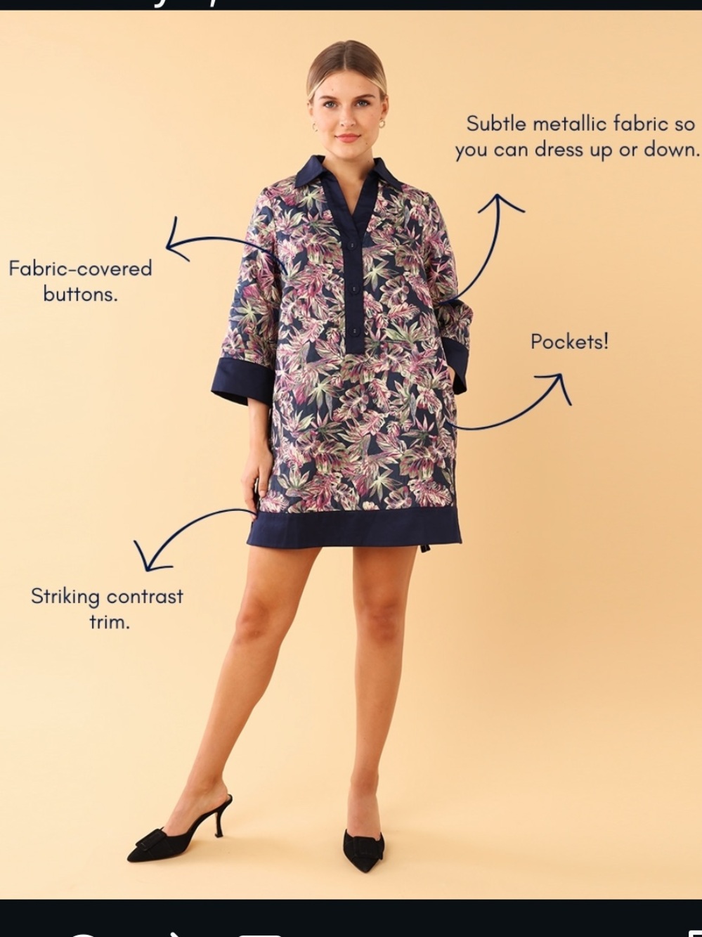 Floral Navy Collared Mini Dress
